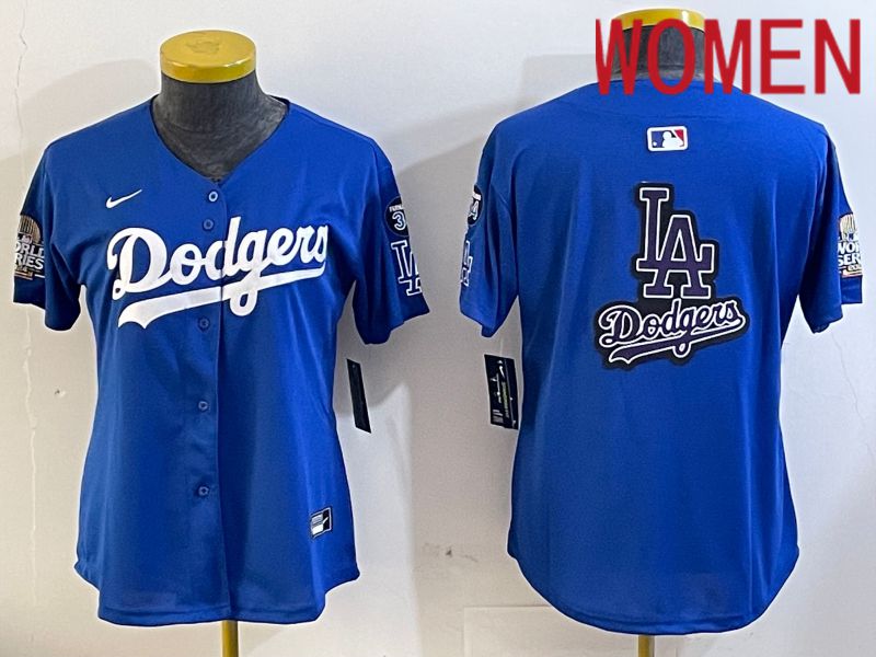 Women Los Angeles Dodgers blank 2024 World series patch blue jersey 202411278->youth mlb jersey->Youth Jersey